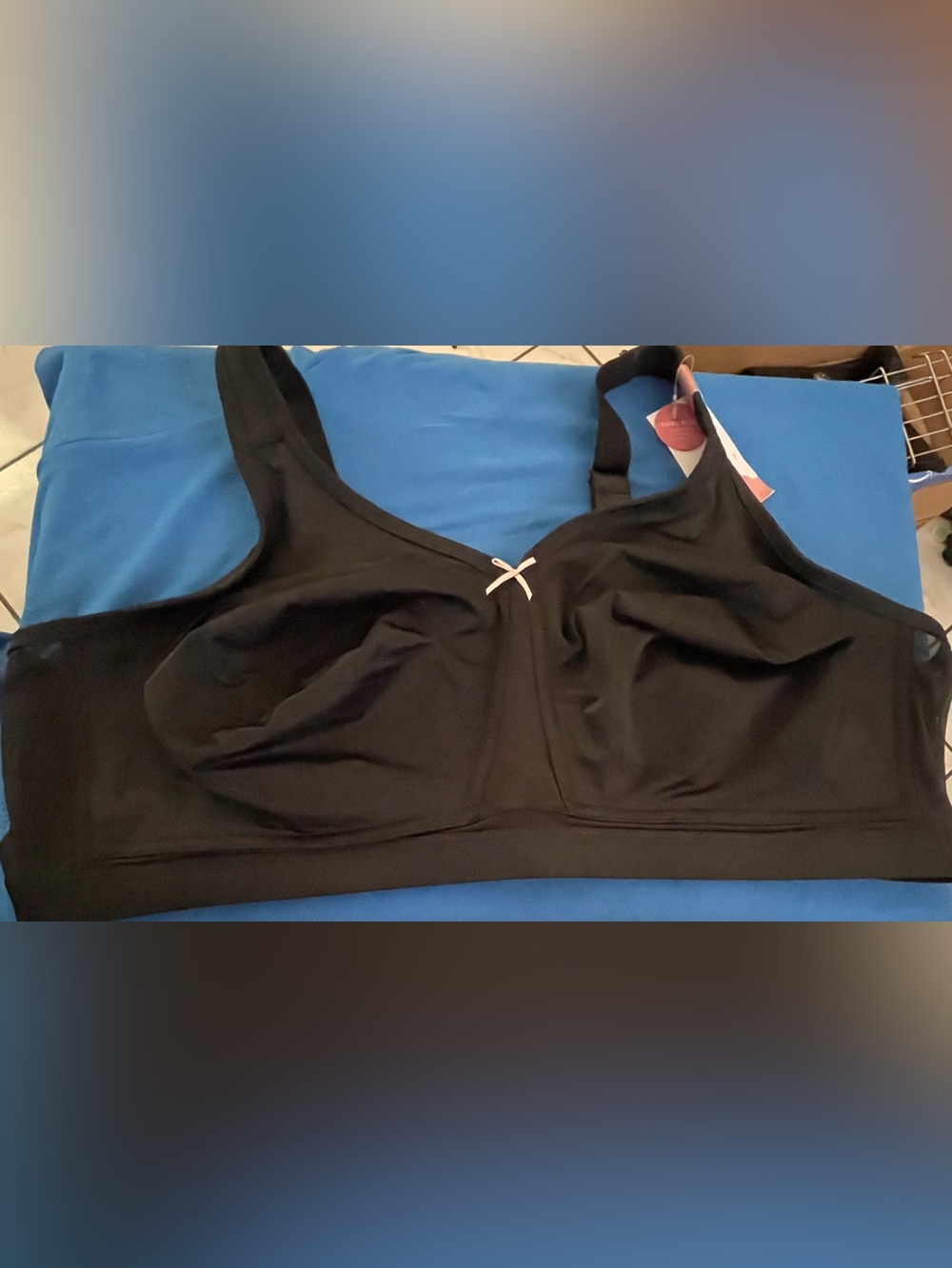Cacique Black Wireless Comfort Bra with Pink Bow Accent